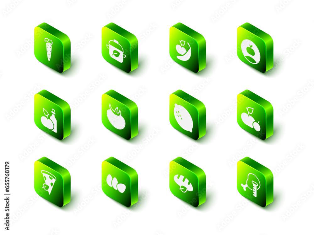 Set Vegan food diet, Apple and banana, Genetically modified chicken, Lemon, bread loaf and Chicken egg icon. Vector Set Vegan food diet, Apple and banana, Genetically modified chicken, Lemon, bread loaf and Chicken egg icon. Vector