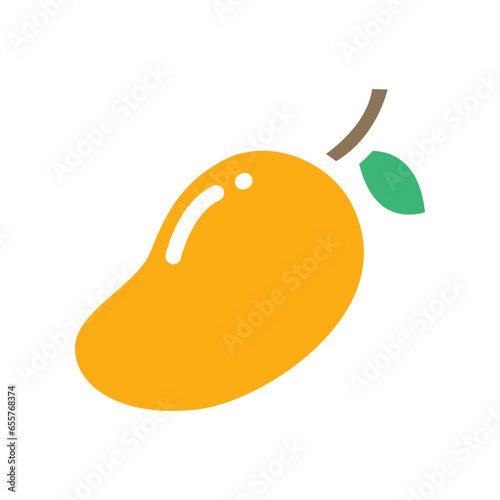 Ripe and juicy fresh mango organic Fruit in orange color with single leaf. Food vegan line modern silhouette on summer time for vegetarian, icon. Vector illustration filled outline style