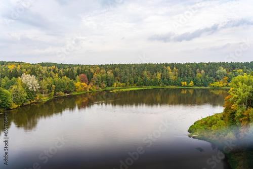 Autumn Scenery: Neman or Nemunas River from Bird's-Eye Perspective in Druskininkai, Lithuania