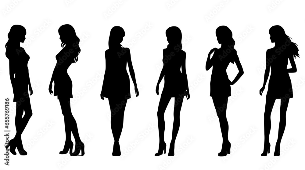 Women black silhouette set. Vector illustration on white background.
