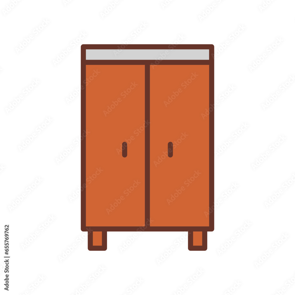 Wardrobe, Double door Closet simple line. Natural wooden Furniture, Room interior element cabinet for mobile concept and web design and apps. Vector illustration filled outline style Wardrobe, Double door Closet simple line. Natural wooden Furniture, Room interior element cabinet for mobile concept and web design and apps. Vector illustration filled outline style