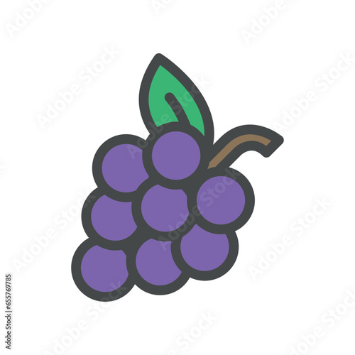 Bunch of grapes with leaf. Nature wine, Grapevine Food fruit Outlined silhouette. organic fresh grape for vegan, vegetarian, icon.Vector illustration filled outline style