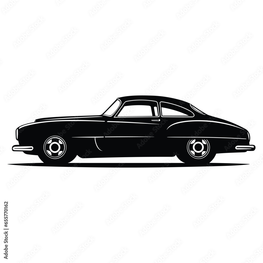 Classic car with black color isolated on white