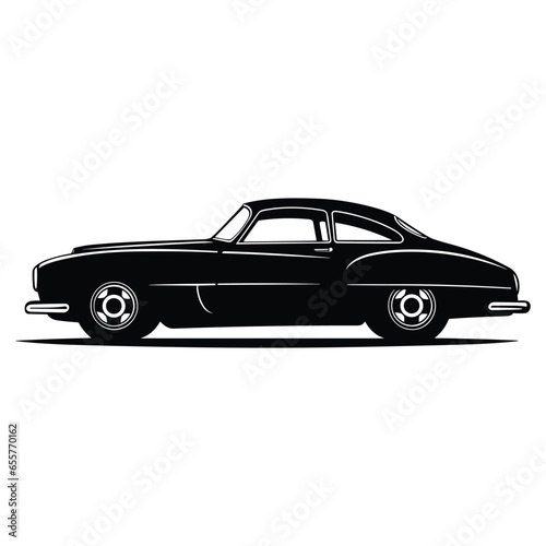 Classic car with black color isolated on white
