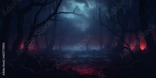 dark forest There is light from the moon. Makes it look like a scary atmosphere. © Rassamee
