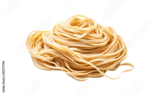 Long Strands of Udon Noodles Isolated on White Transparent Background.