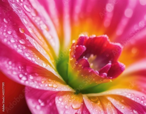 Vibrant pink marigold flower macro with dew drops