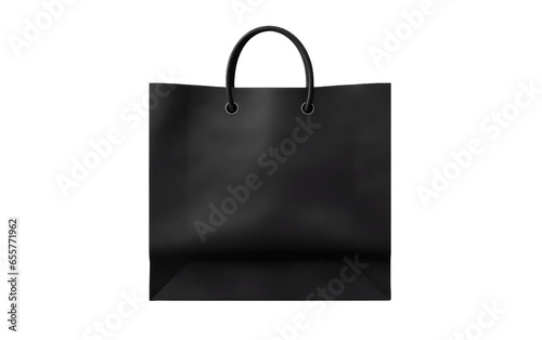 Black Luxury Paper Bag Isolated on White Transparent Background.