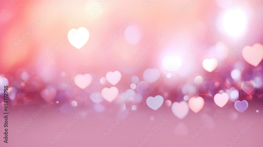 Abstract background with bokeh. Sweet, hearts with pink background . Bokeh light and diamond dust. Valentine concept background.