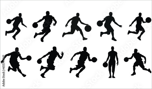 Basketball player, Basketball Set Collection Flat cartoon, Basketball players collection vector, Basketball Player Silhouettes