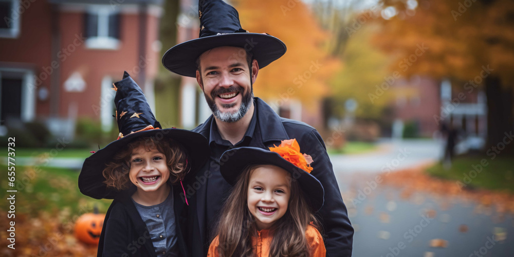 a family dressed up for halloween, together, friendly, fun a family dressed up for halloween, together, friendly, fun