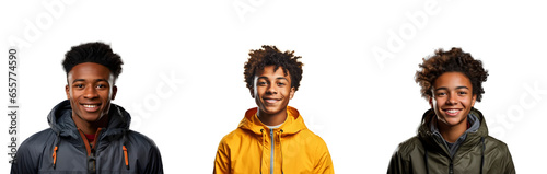 Collection of Happy African teenager students on transparent background - People smiling on camera
