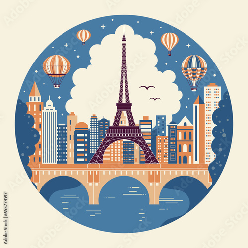 Obraz na płótnie Vintage Hot Air Balloon Flying over Paris w salonie