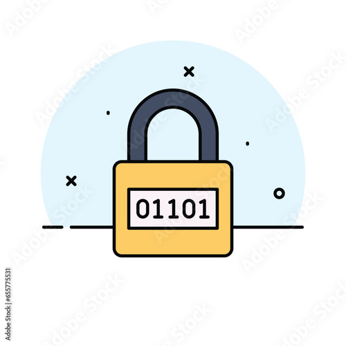 Binary code on padlock, modern vector of digital security, encryption icon