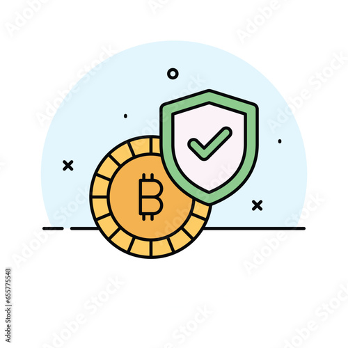 Bitcoin with protection shield, concept vector of bitcoin security
