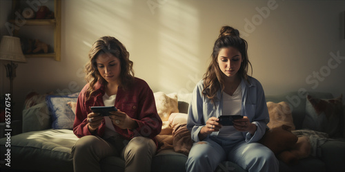 two women playing a mobile game