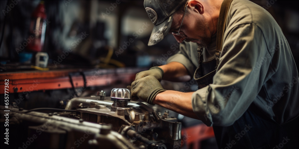 skilled craftsman carefully working on restoring a car