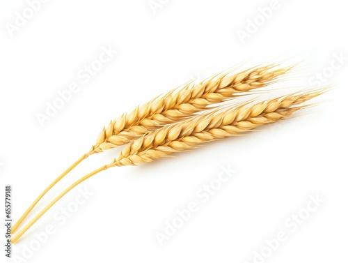 Golden Ear of Wheat Isolated on White Background. Generative ai