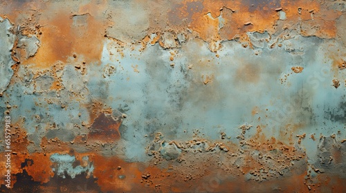 Patterns of rust and patina on old metal sheets created. Stunning texture, background graphics. © Dannchez