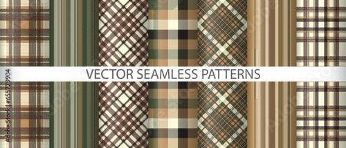 Set plaid textile check. Tartan pattern seamless. Vector fabric texture background.