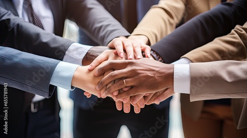 Abstract Celebrating Diversity and Inclusivity in Teamworks at the Office Workplace by Linking Arms Together