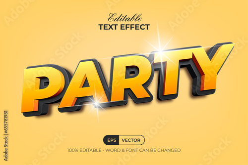 Party Text Effect 3D Black Yellow Color Style. Editable Text Effect.