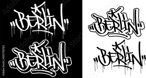 Berlin text in graffiti tag font style. Graffiti text vector illustrations.