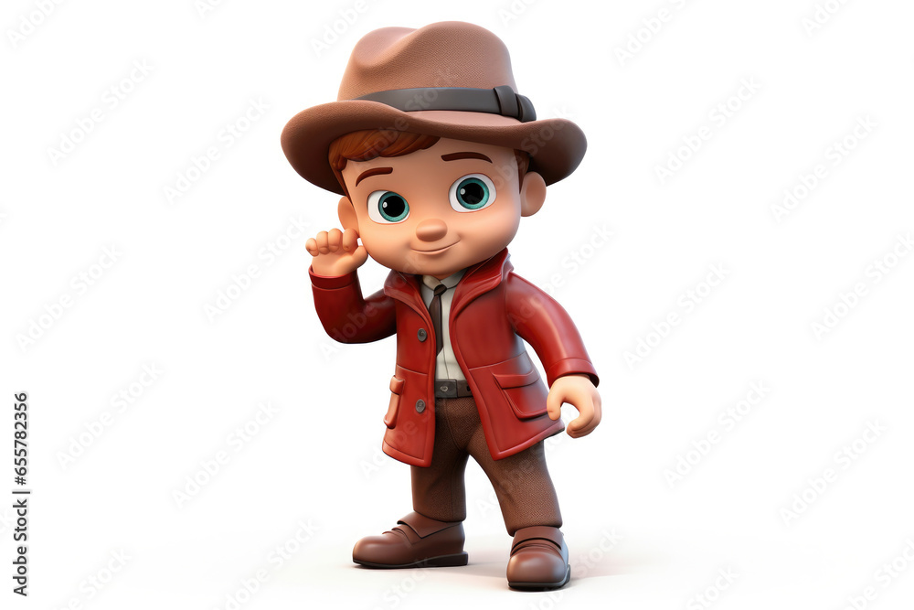 Little, curious cartoon detective character in a hat listens carefully to spy secret information about a mysterious crime. Little, curious cartoon detective character in a hat listens carefully to spy secret information about a mysterious crime.