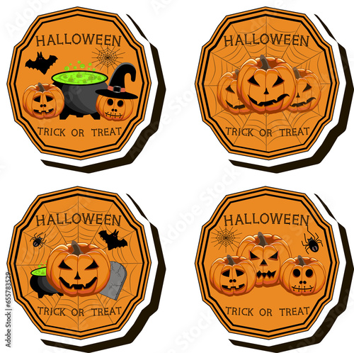 Illustration on theme sticker for celebration holiday Halloween with orange pumpkins photo