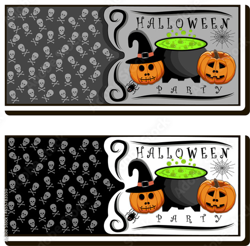 Illustration on theme sticker for celebration holiday Halloween with orange pumpkins photo