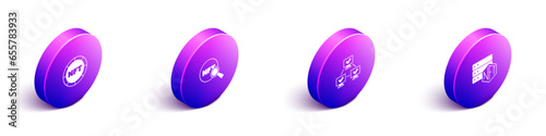 Set Isometric NFT Digital crypto art, Search, blockchain technology and icon. Vector