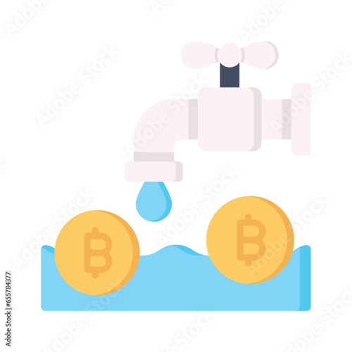 Check this beautiful icon of bitcoin faucet, editable vector design, money tap