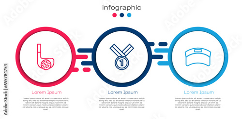 Set line Golf club with ball, Medal golf and Sun visor cap. Business infographic template. Vector