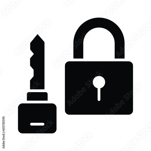 Padlock with key showing concept icon of private key