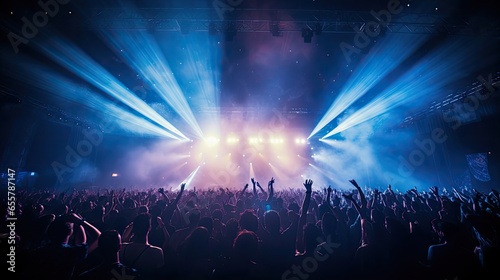 Euphoric Concert Crowd Dances Beneath Dazzling Stage Lights at Music Festival Silhouette Sensation