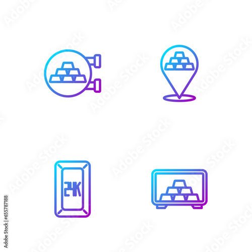 Set line Safe with gold bars, Gold 24k, Jewelry store and . Gradient color icons. Vector