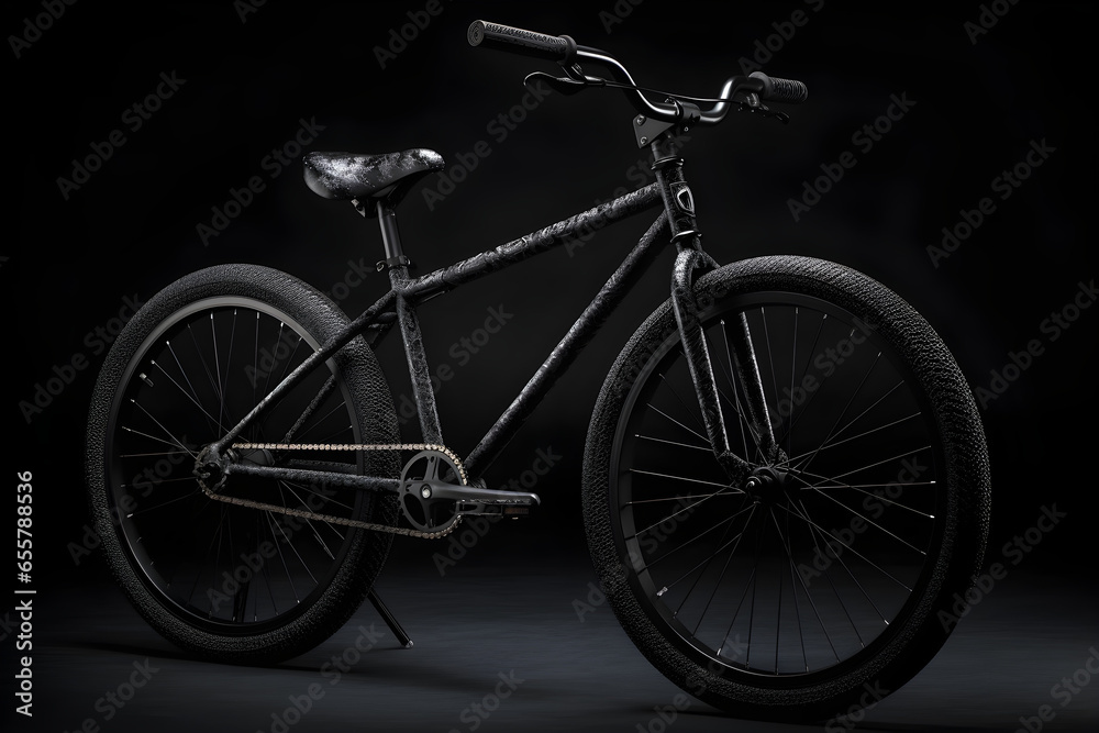 Colorful vintage bicycle on black background with copy space. Urban scene with bike. Cycling concept. Sport concept, World Bicycle Day, Outdoor Weekend lifestyle concept