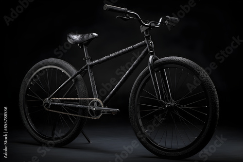 Colorful vintage bicycle on black background with copy space. Urban scene with bike. Cycling concept. Sport concept, World Bicycle Day, Outdoor Weekend lifestyle concept
