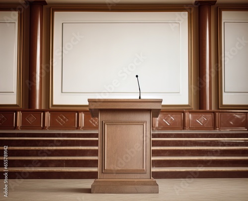 Empty stage with lectern. Great for presentations and designs about politics, public speaking, seminars, conferences, speakers and more. 