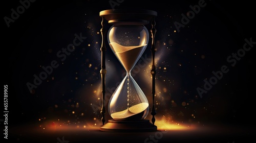 Golden hourglass illustration, dark background, time concept © Creative Station