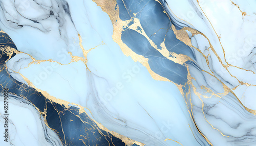 soft blue marble texture with gold streaks. generative ai. photo