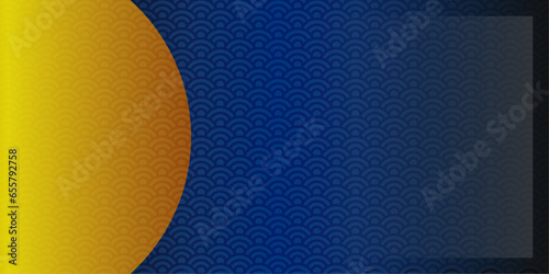 青海波文様　濃い青と金色の背景イラスト