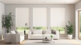 Interior Roller Blinds Are Installed in the Living Room Featuring White Colored Roller Shades on the Windows within the Same Room There Are Also a Houseplant and a Sofa Present to Add to the