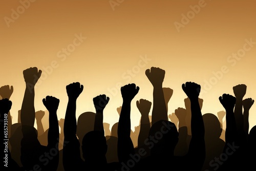 Cropped shot of hands raised with closed fists. Multiple hands raised up with closed fist symbolizing the black lives matter movement. High quality photo
