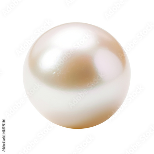 Realistic Single white pearl sphere, shiny natural white sea pearl with light effects isolated on transparent background, png file, clipping path