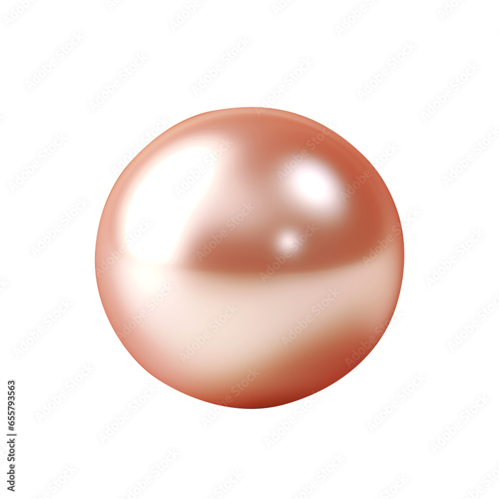 Fototapeta premium Realistic Single white pearl sphere, shiny natural white sea pearl with light effects isolated on transparent background, png file, clipping path