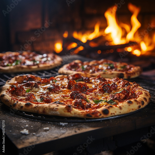 Freshly baked pizza from the oven close-up