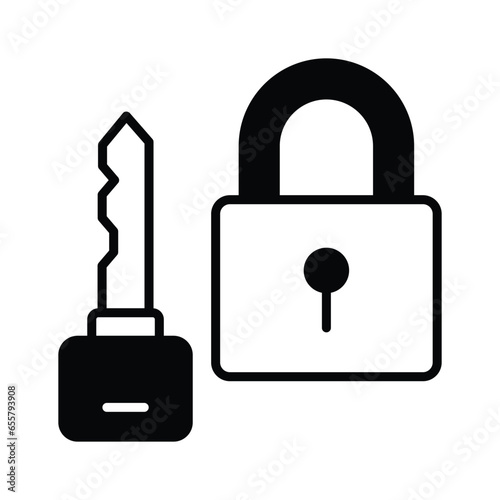 Padlock with key showing concept icon of private key