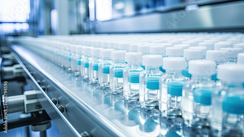 Medical vials on production line at pharmaceutical factory