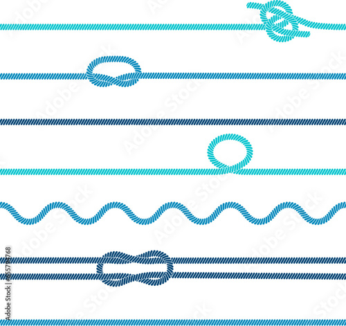 Nautical ropes seamless pattern. Marine knots and rope, ocean sea ship tools background. Stylish fashion fabric print, decent vector graphic template